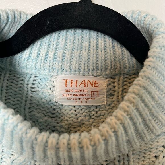 Vintage Women's Cable Knit Chunky Fisherman Sweater Soft Blue Size Large Thane - Picture 2 of 8